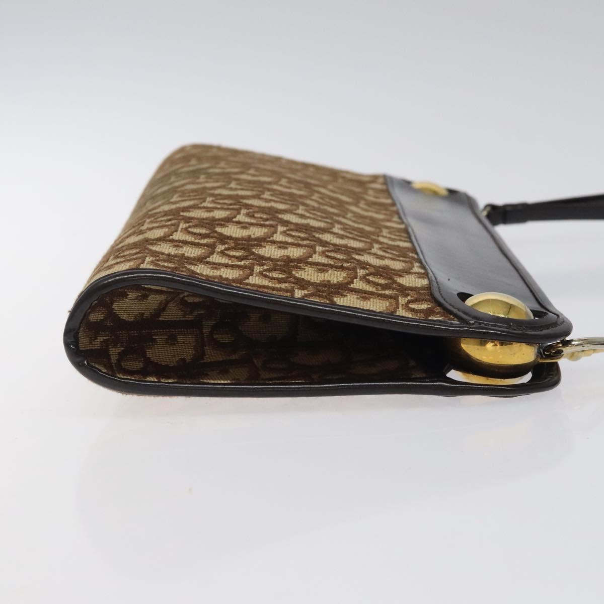 Christian Dior Trotter Canvas Shoulder Bag Brown Gold Auth 118076