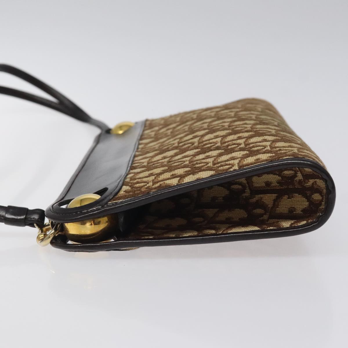 Christian Dior Trotter Canvas Shoulder Bag Brown Gold Auth 118076