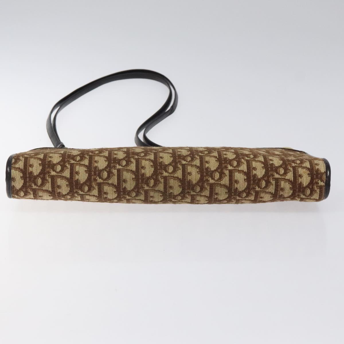 Christian Dior Trotter Canvas Shoulder Bag Brown Gold Auth 118076