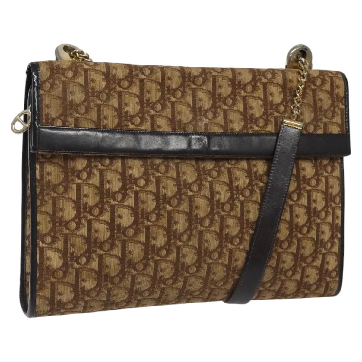 Christian Dior Trotter Canvas Shoulder Bag Brown Gold Auth 118077