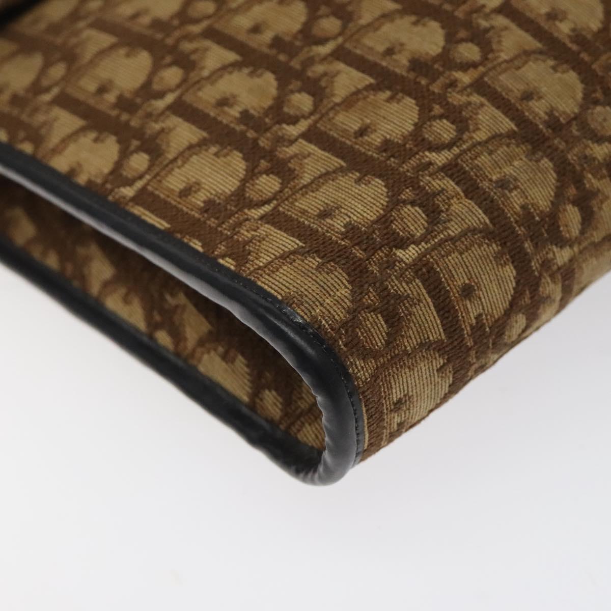 Christian Dior Trotter Canvas Shoulder Bag Brown Gold Auth 118077