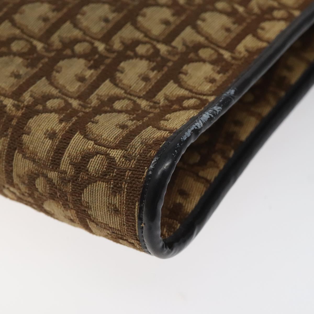 Christian Dior Trotter Canvas Shoulder Bag Brown Gold Auth 118077