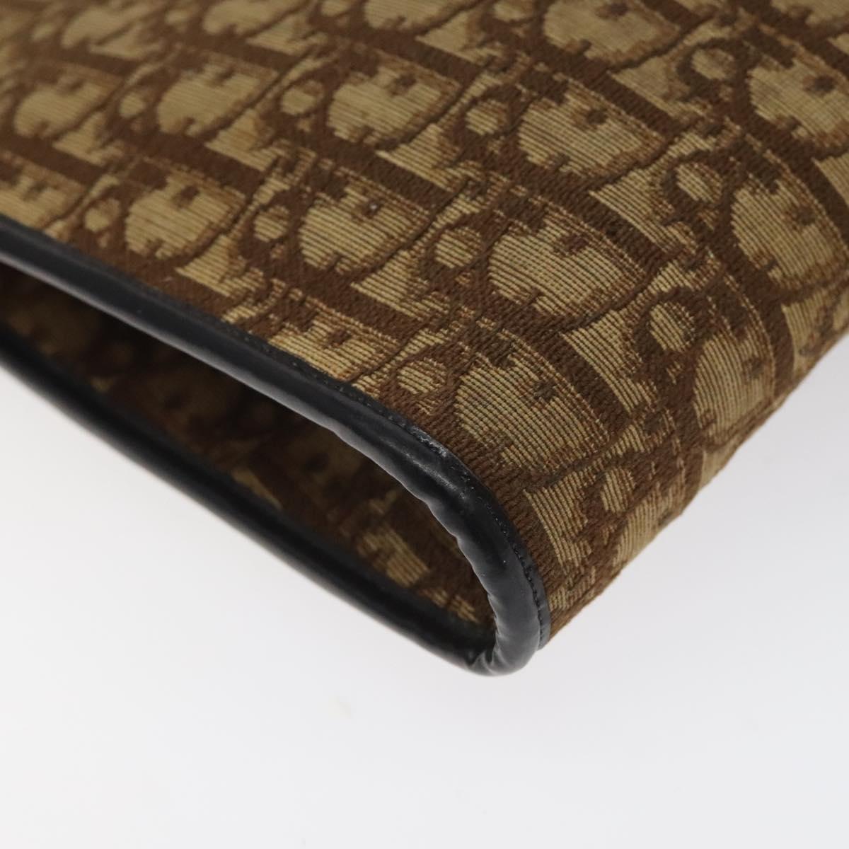 Christian Dior Trotter Canvas Shoulder Bag Brown Gold Auth 118077