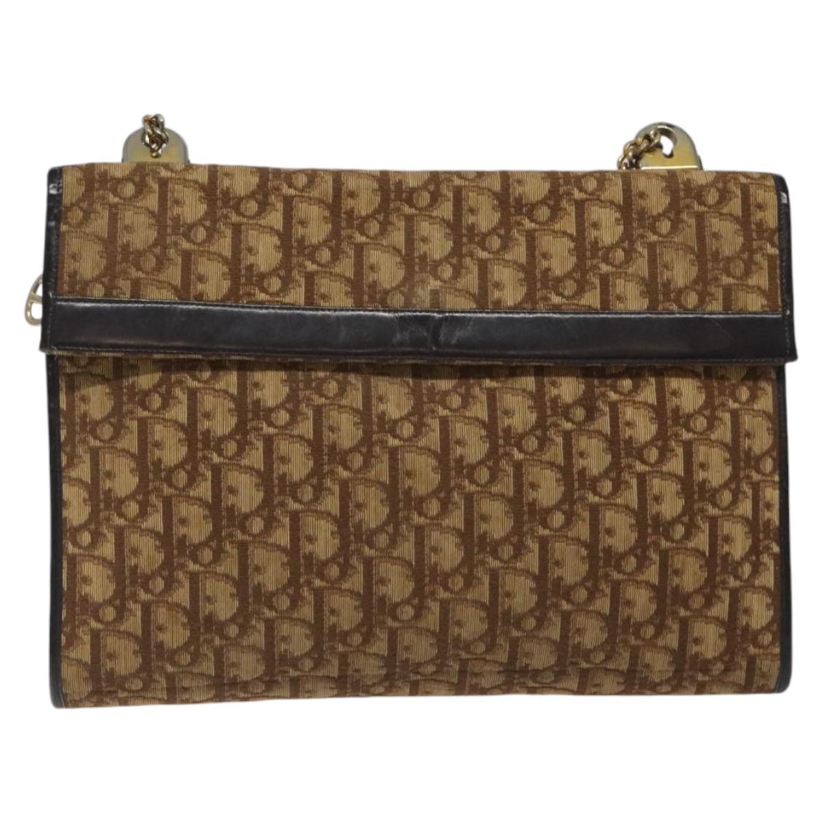 Christian Dior Trotter Canvas Shoulder Bag Brown Gold Auth 118077