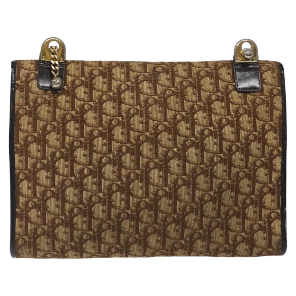 Christian Dior Trotter Canvas Shoulder Bag Brown Gold Auth 118077