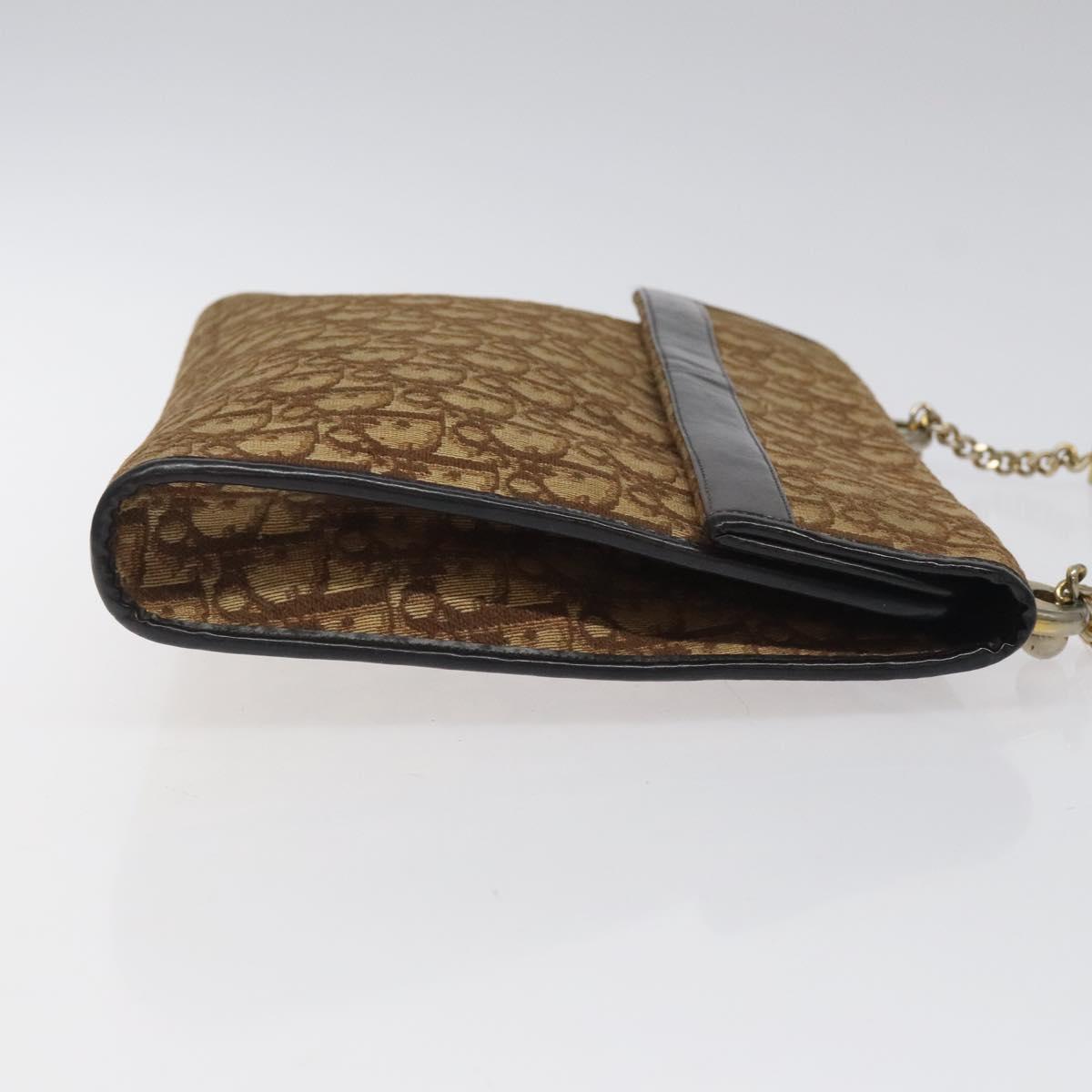 Christian Dior Trotter Canvas Shoulder Bag Brown Gold Auth 118077