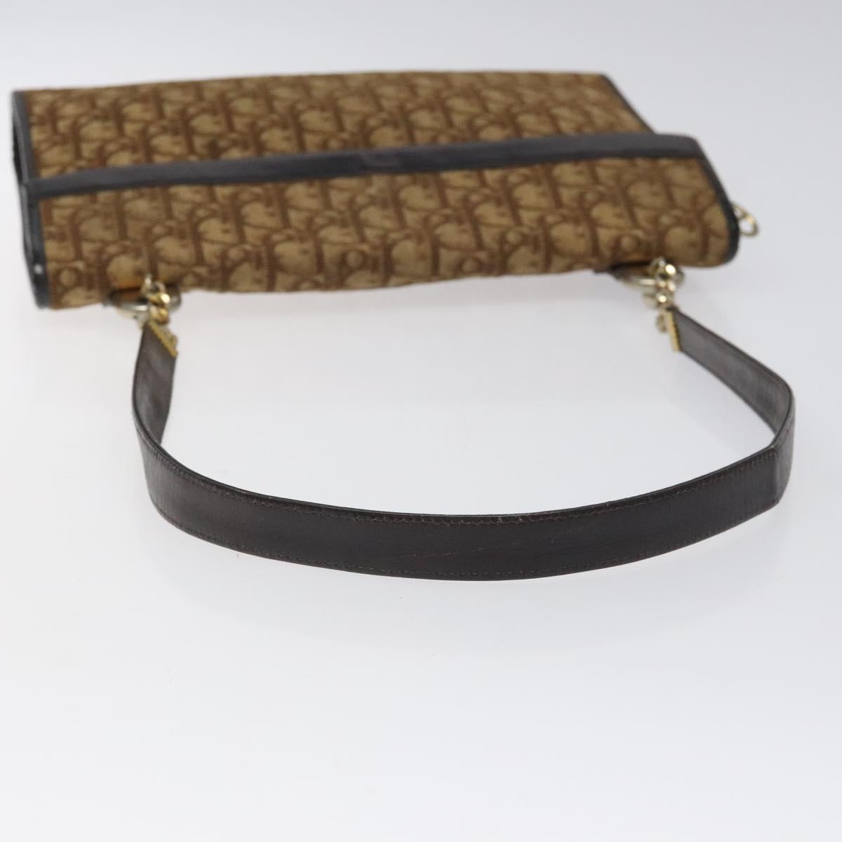 Christian Dior Trotter Canvas Shoulder Bag Brown Gold Auth 118077