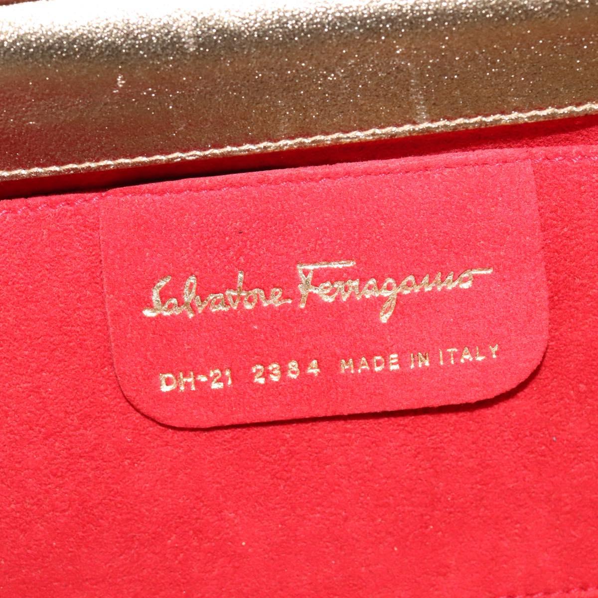 Salvatore Ferragamo Shoulder Bag Canvas Beige Gold Auth 118078