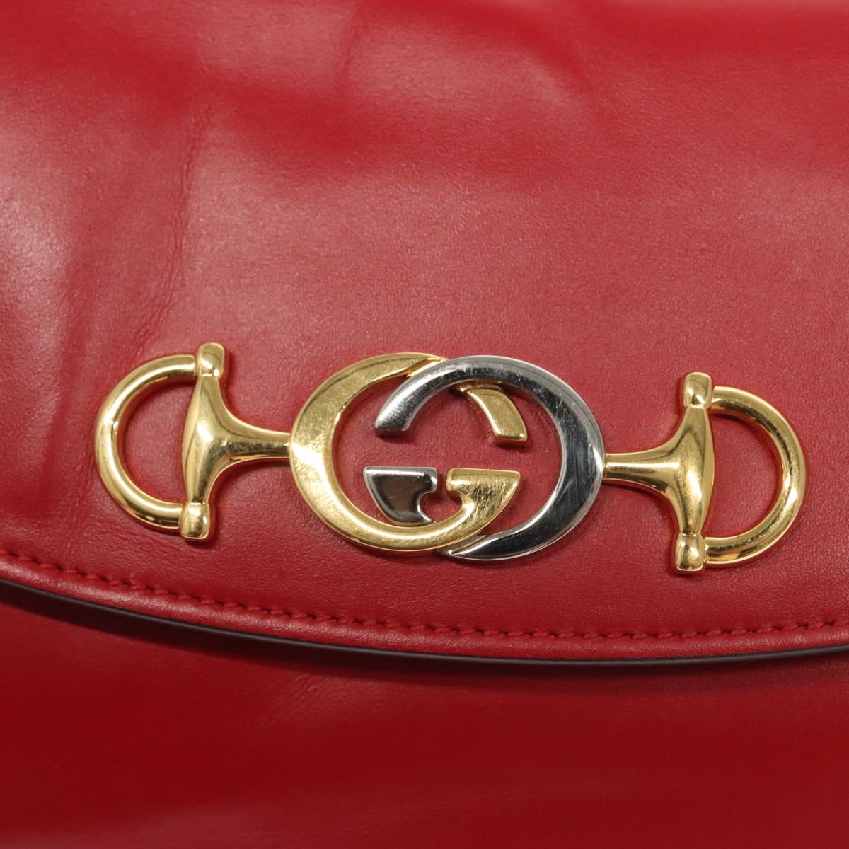 GUCCI Chain Shoulder Bag Leather Red Gold 572375 Auth 118122