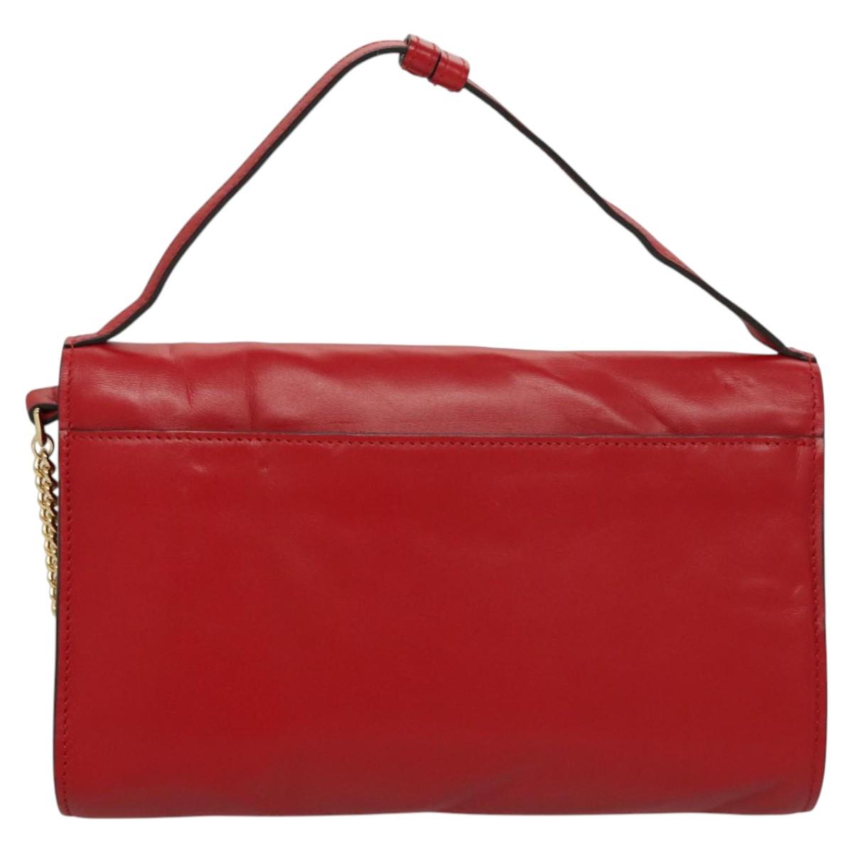 GUCCI Chain Shoulder Bag Leather Red Gold 572375 Auth 118122