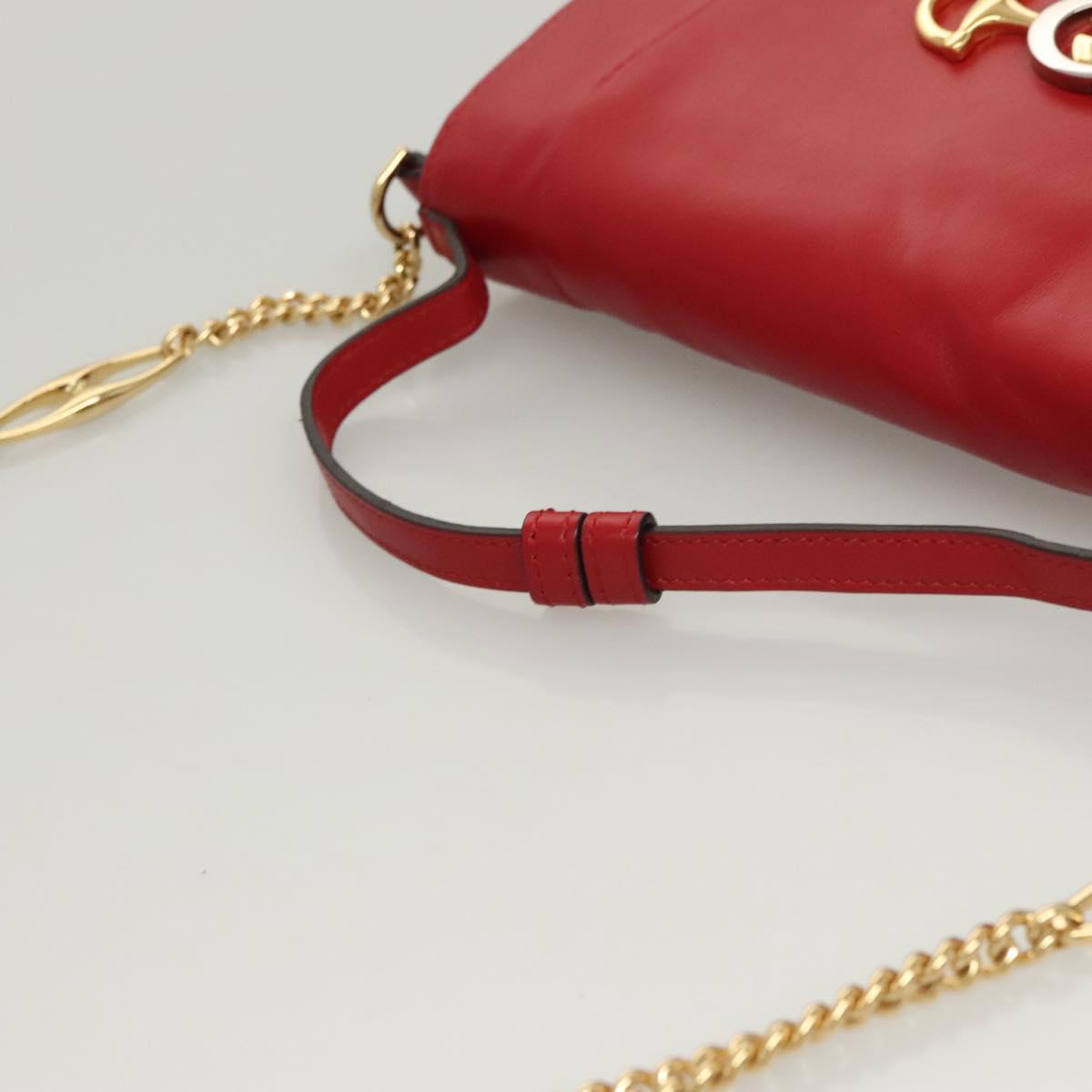 GUCCI Chain Shoulder Bag Leather Red Gold 572375 Auth 118122