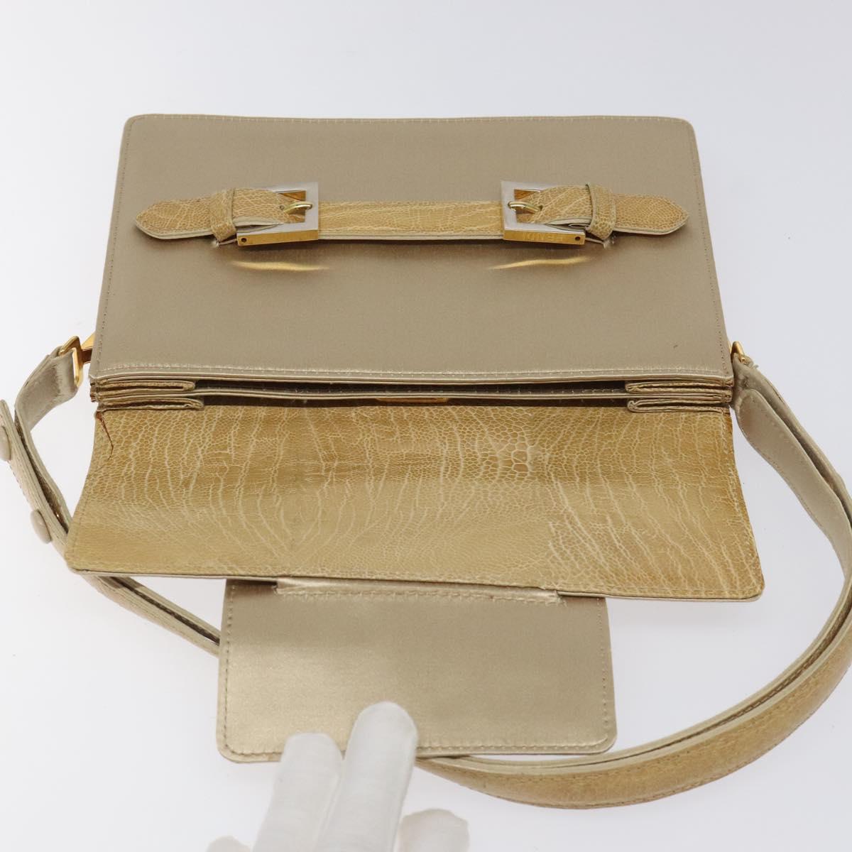 FENDI Shoulder Bag Satin Beige Gold Auth 118128V