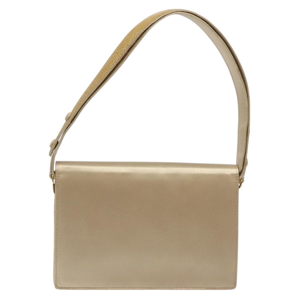 FENDI Shoulder Bag Satin Beige Gold Auth 118128V