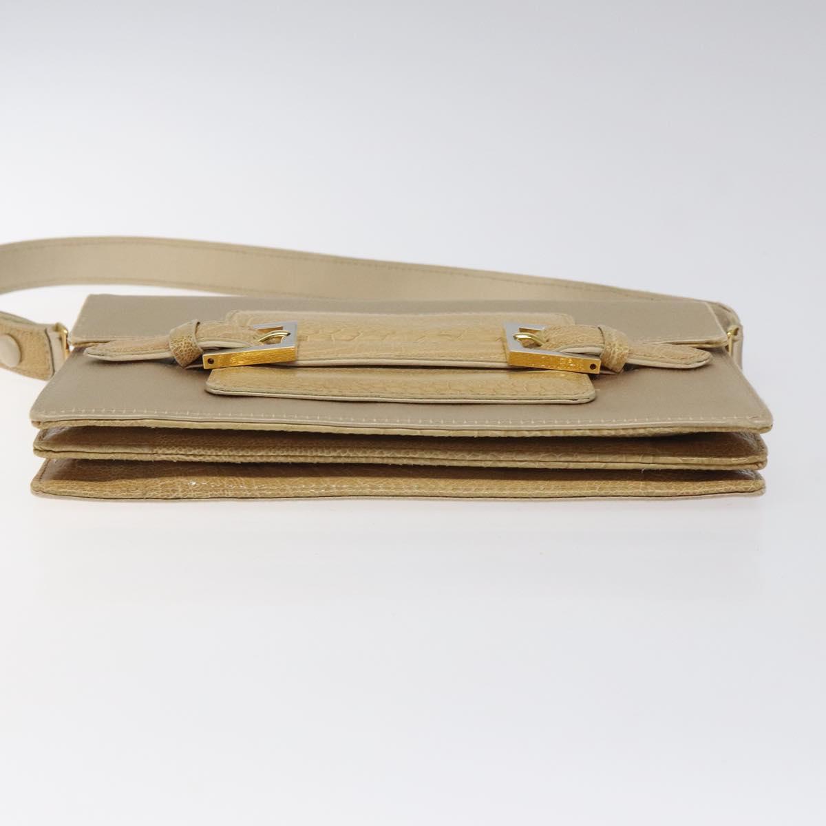 FENDI Shoulder Bag Satin Beige Gold Auth 118128V