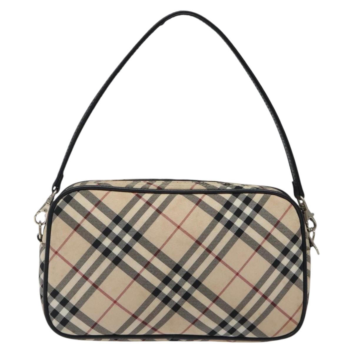 BURBERRY Nova Check Blue Label Accessory Pouch Nylon Beige Auth 118129