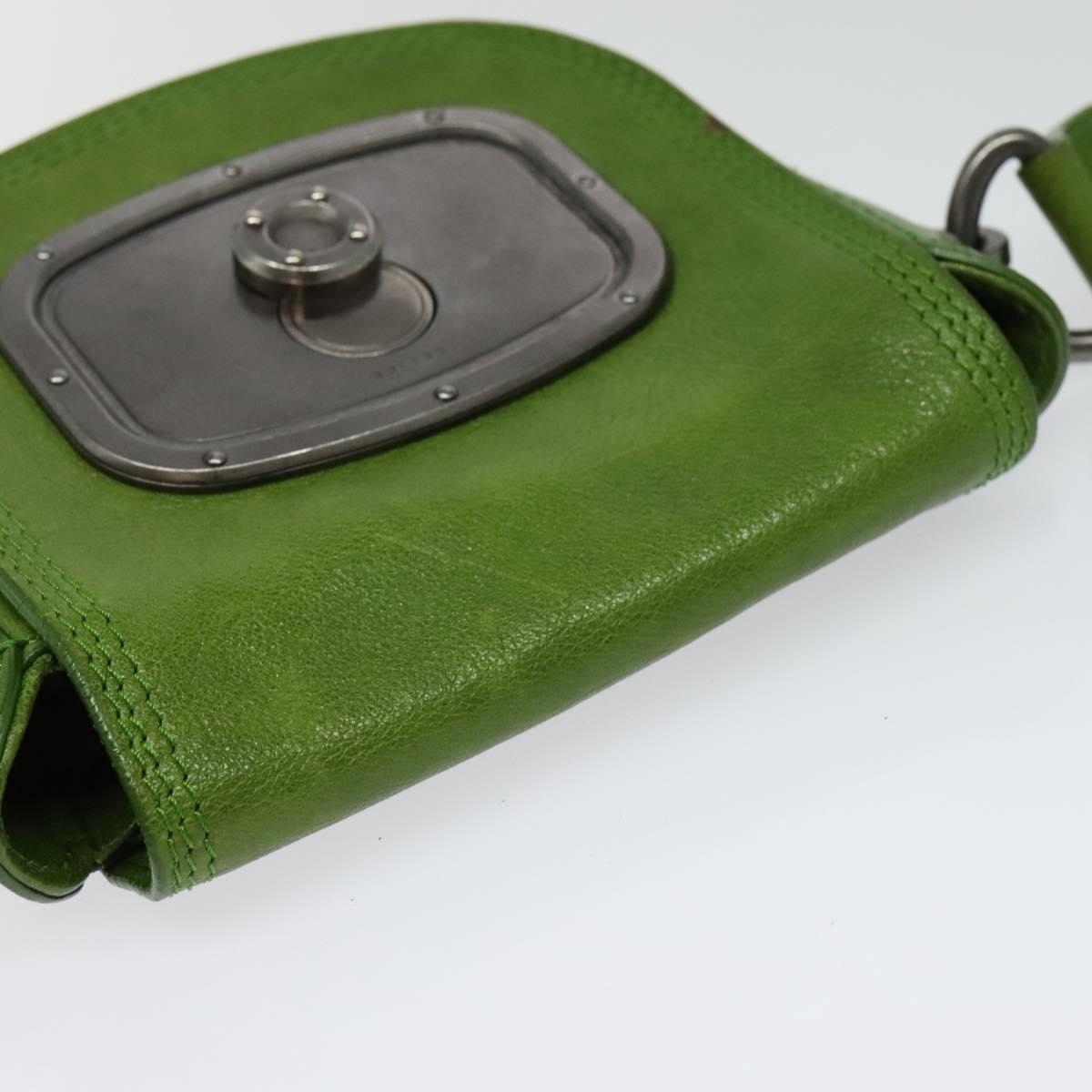 CELINE Shoulder Bag Leather Green Auth 118130