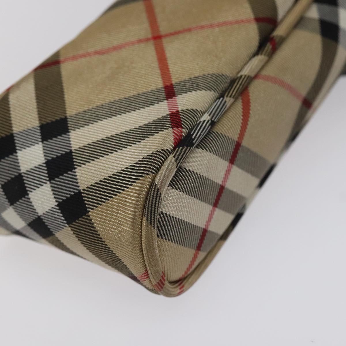 Burberrys Nova Check Blue Label Pouch Nylon Beige Silver Auth 118134