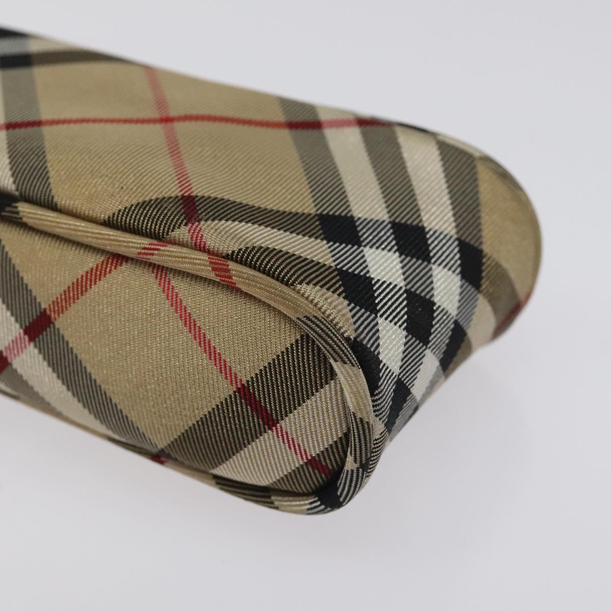 Burberrys Nova Check Blue Label Pouch Nylon Beige Silver Auth 118134