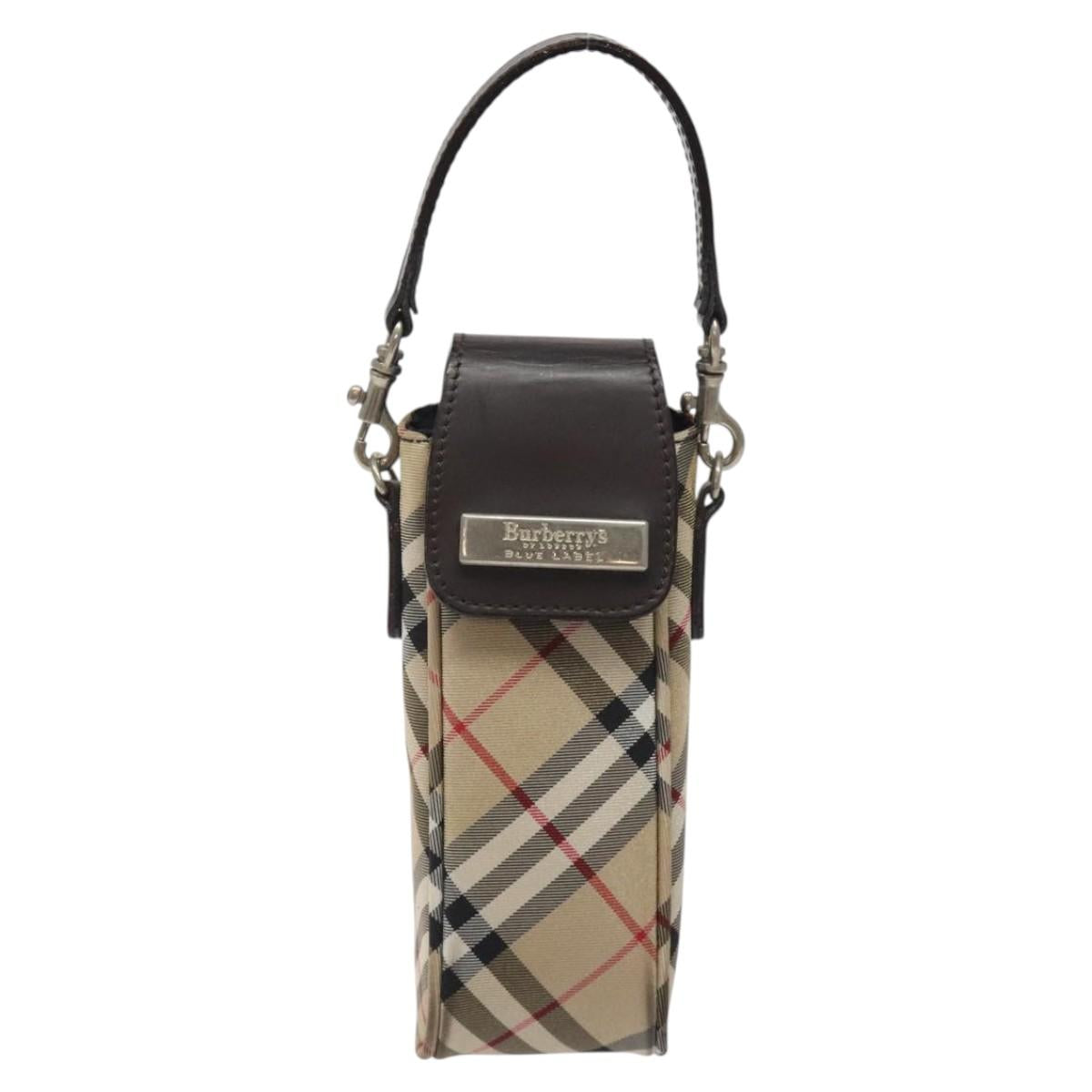 Burberrys Nova Check Blue Label Pouch Nylon Beige Silver Auth 118134