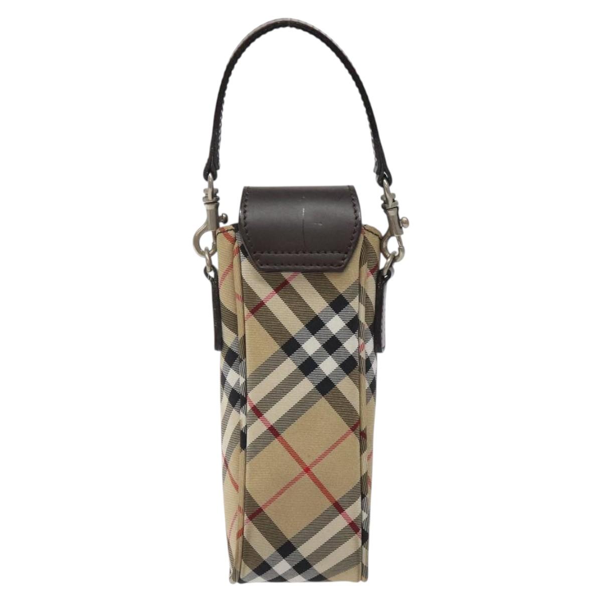 Burberrys Nova Check Blue Label Pouch Nylon Beige Silver Auth 118134