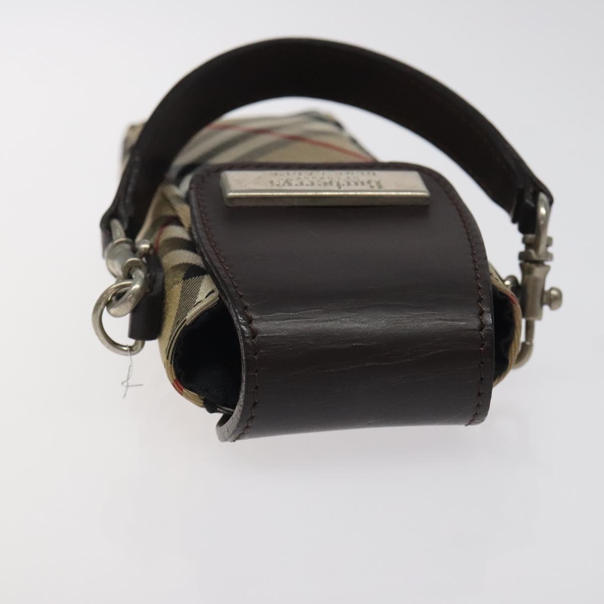 Burberrys Nova Check Blue Label Pouch Nylon Beige Silver Auth 118134