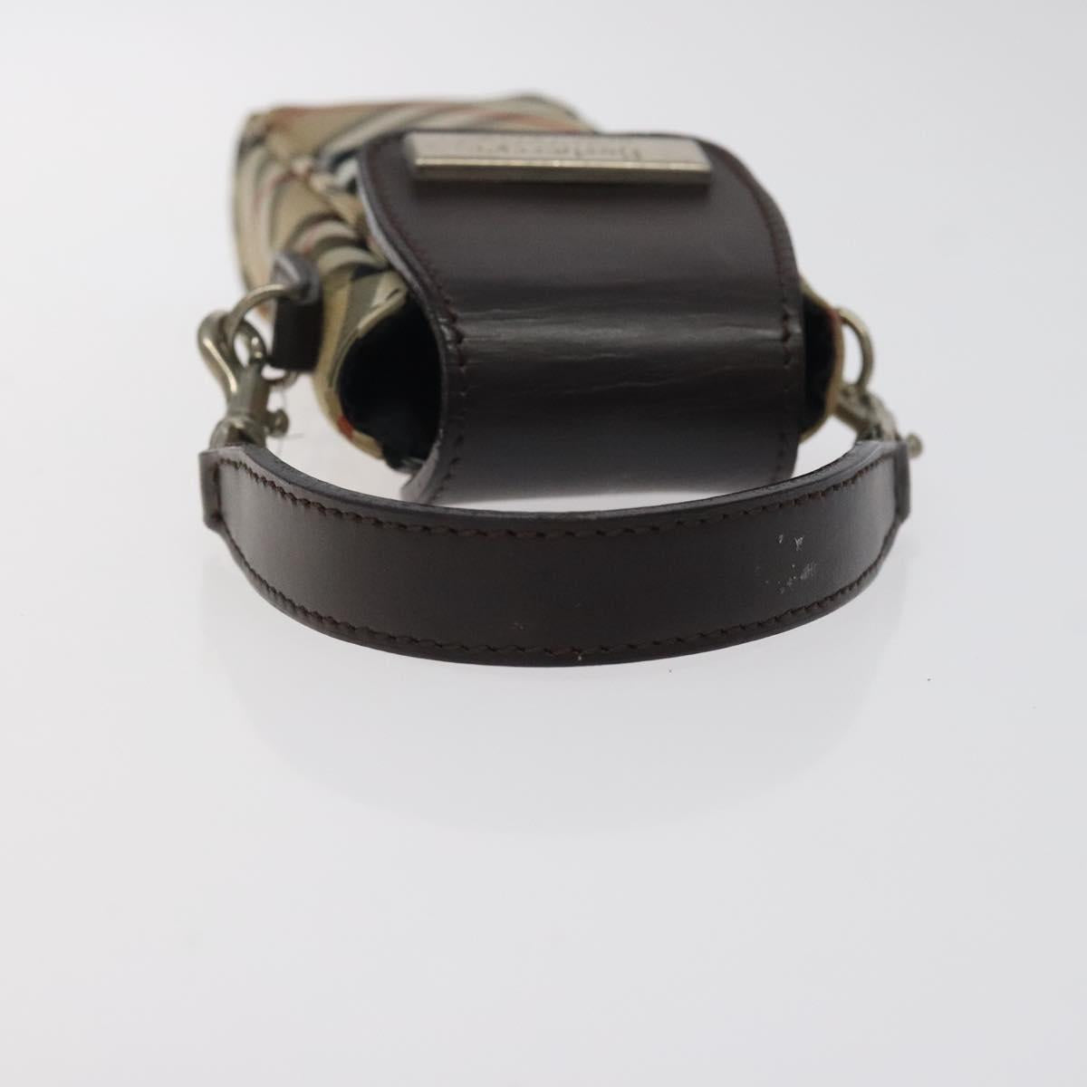 Burberrys Nova Check Blue Label Pouch Nylon Beige Silver Auth 118134