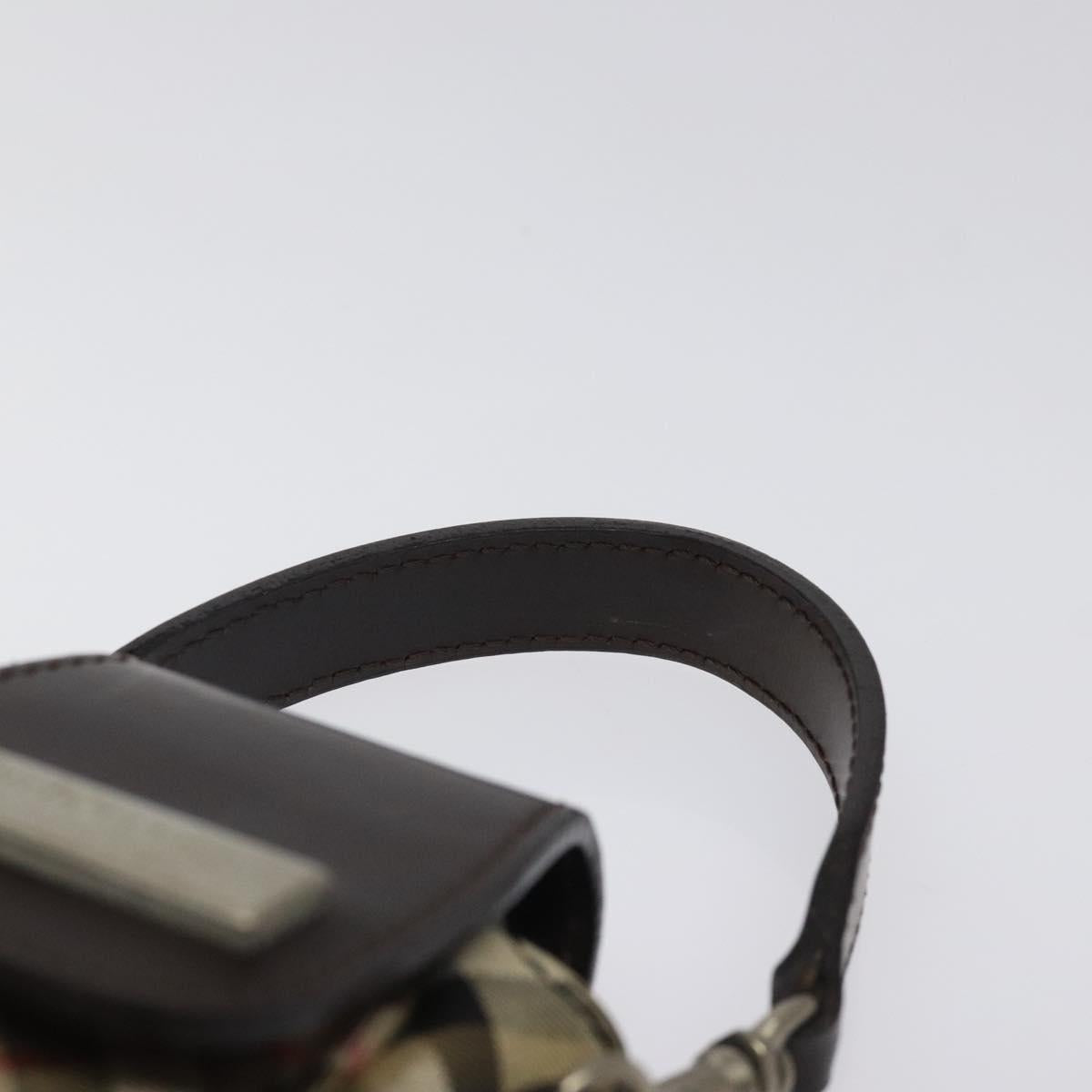 Burberrys Nova Check Blue Label Pouch Nylon Beige Silver Auth 118134