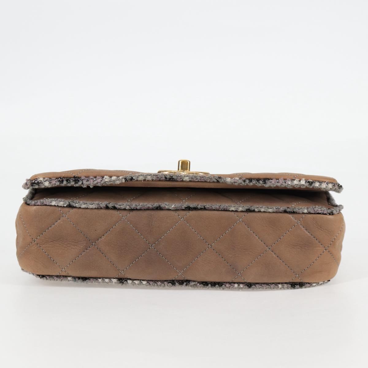CHANEL Matelasse Chain Shoulder Bag Coated Canvas Beige CC Auth 118136A