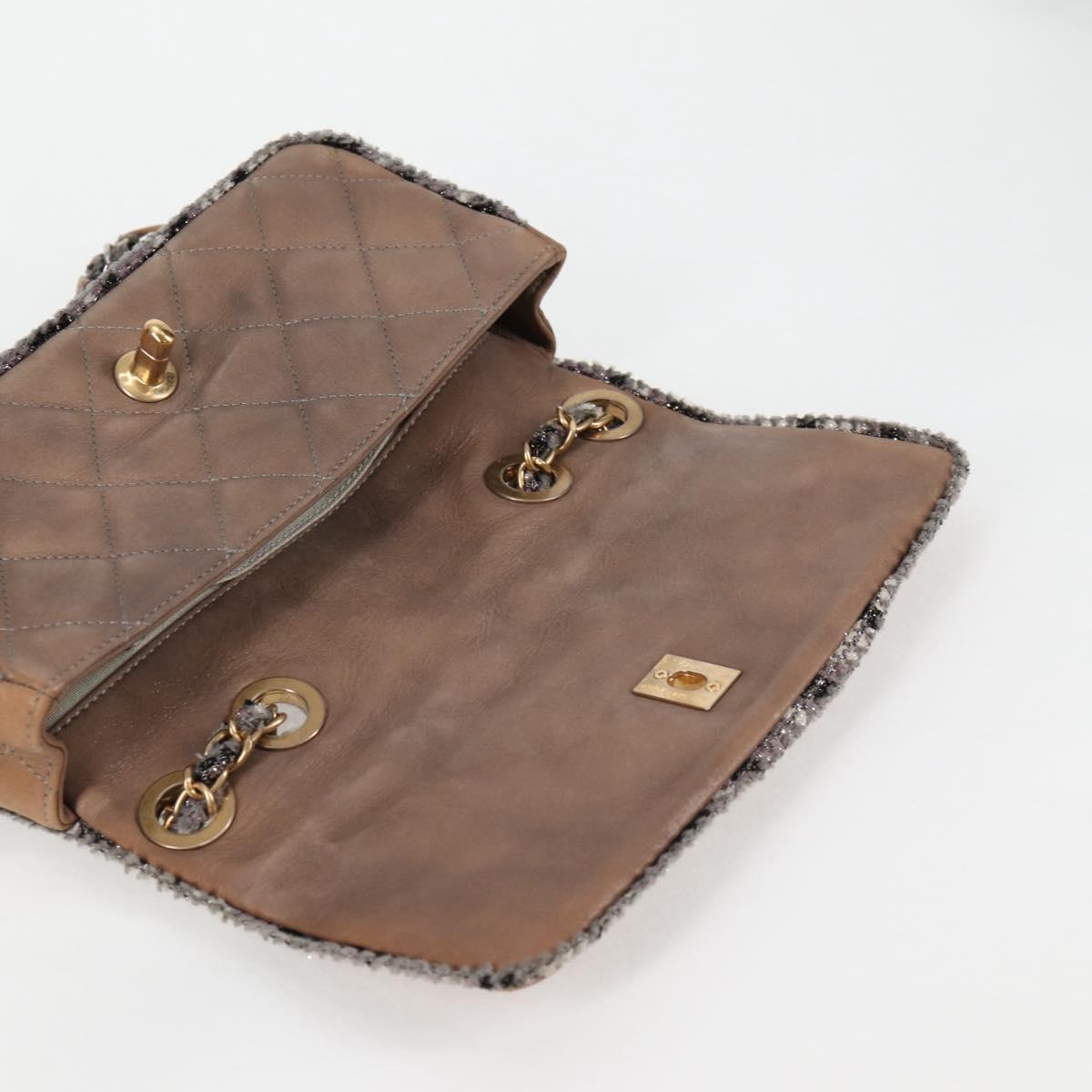 CHANEL Matelasse Chain Shoulder Bag Coated Canvas Beige CC Auth 118136A