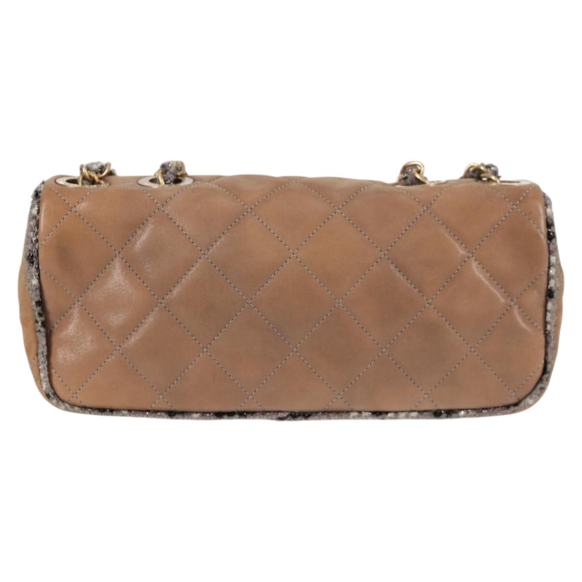 CHANEL Matelasse Chain Shoulder Bag Coated Canvas Beige CC Auth 118136A