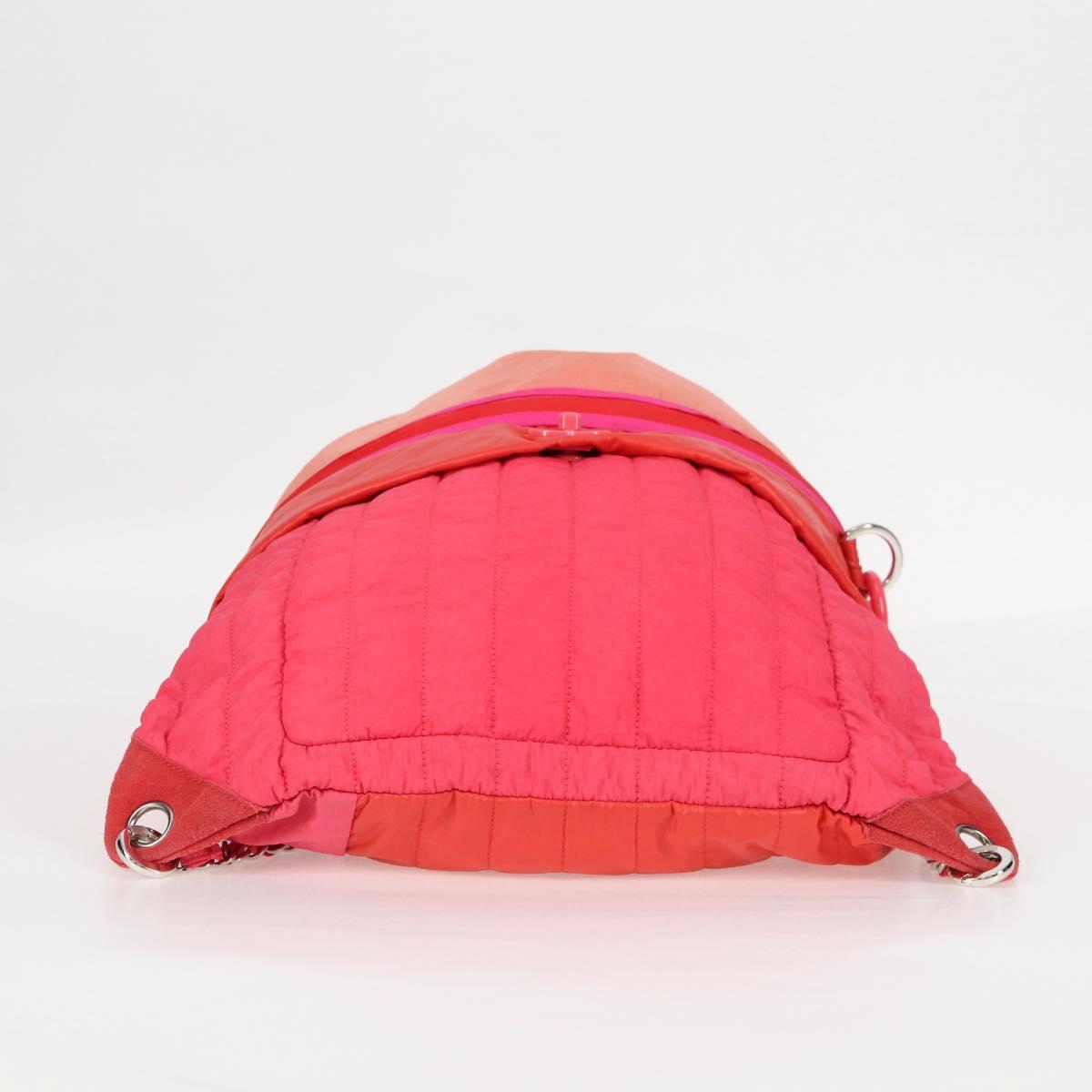 CHANEL Chain Backpack Nylon Pink Silver CC Auth 118138AM