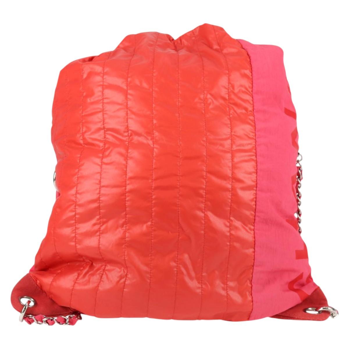 CHANEL Chain Backpack Nylon Pink Silver CC Auth 118138AM