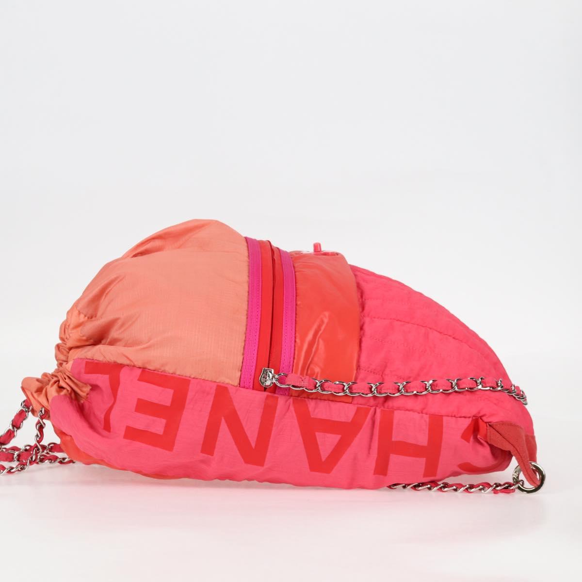 CHANEL Chain Backpack Nylon Pink Silver CC Auth 118138AM