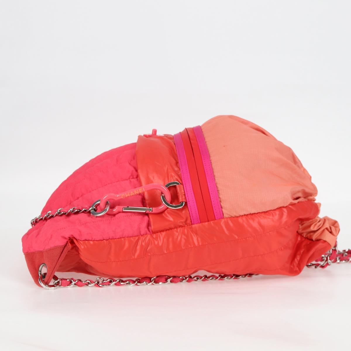 CHANEL Chain Backpack Nylon Pink Silver CC Auth 118138AM