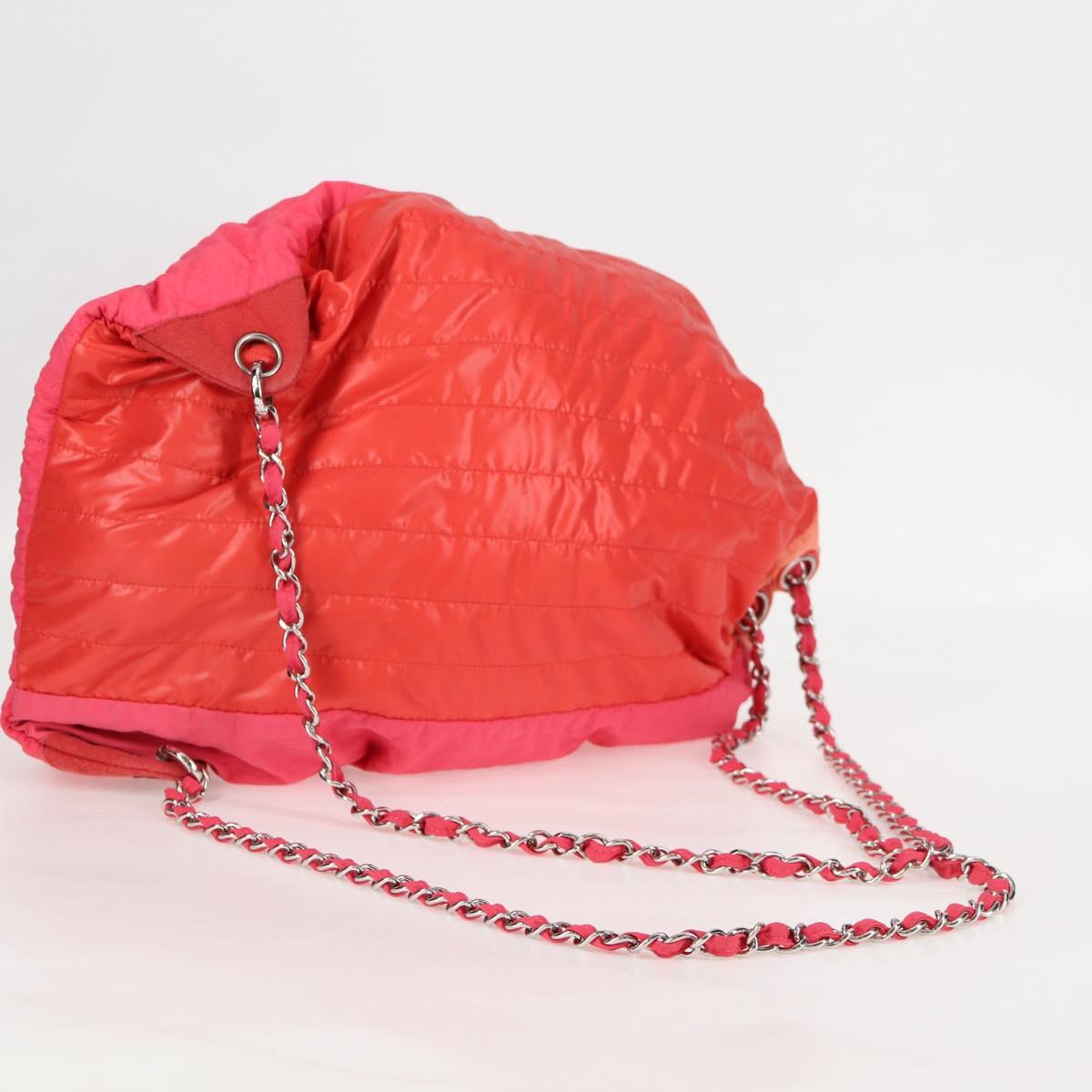 CHANEL Chain Backpack Nylon Pink Silver CC Auth 118138AM