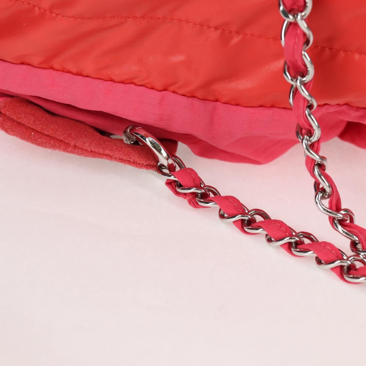 CHANEL Chain Backpack Nylon Pink Silver CC Auth 118138AM
