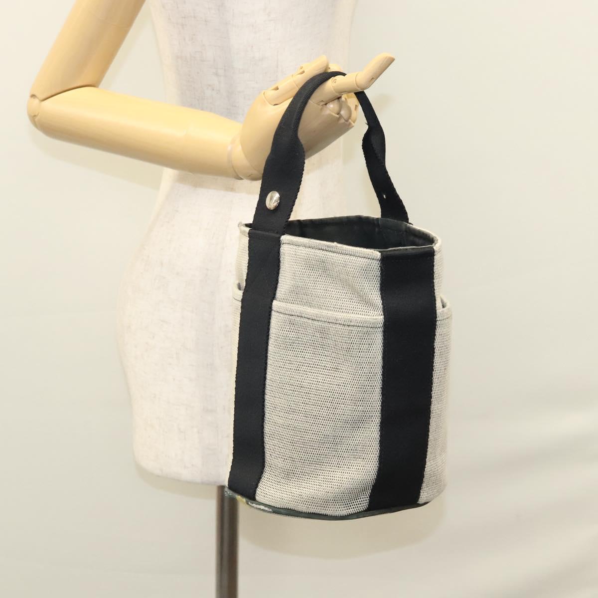 HERMES Sakso Hand Bag Canvas Gray Auth 118151