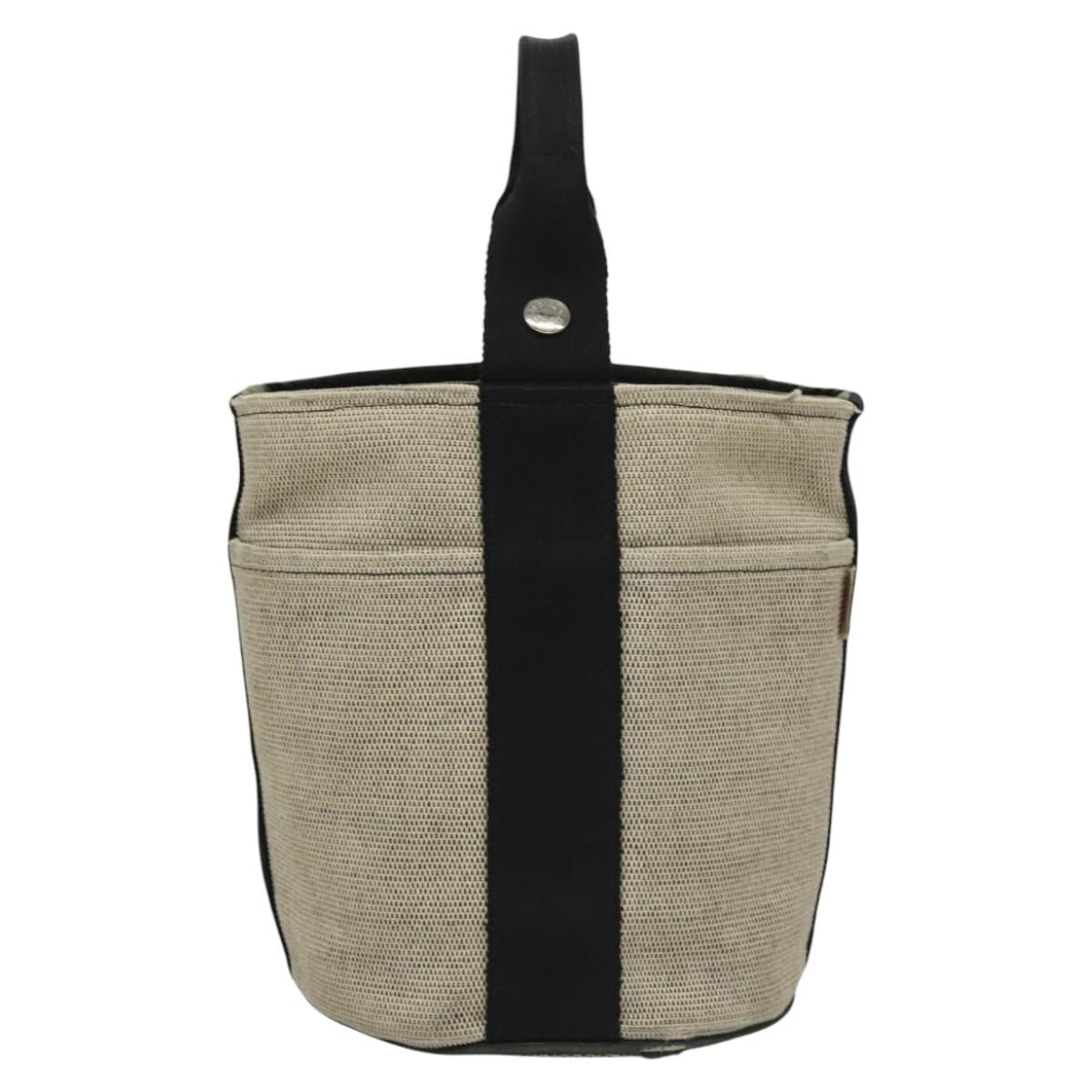 HERMES Sakso Hand Bag Canvas Gray Auth 118151