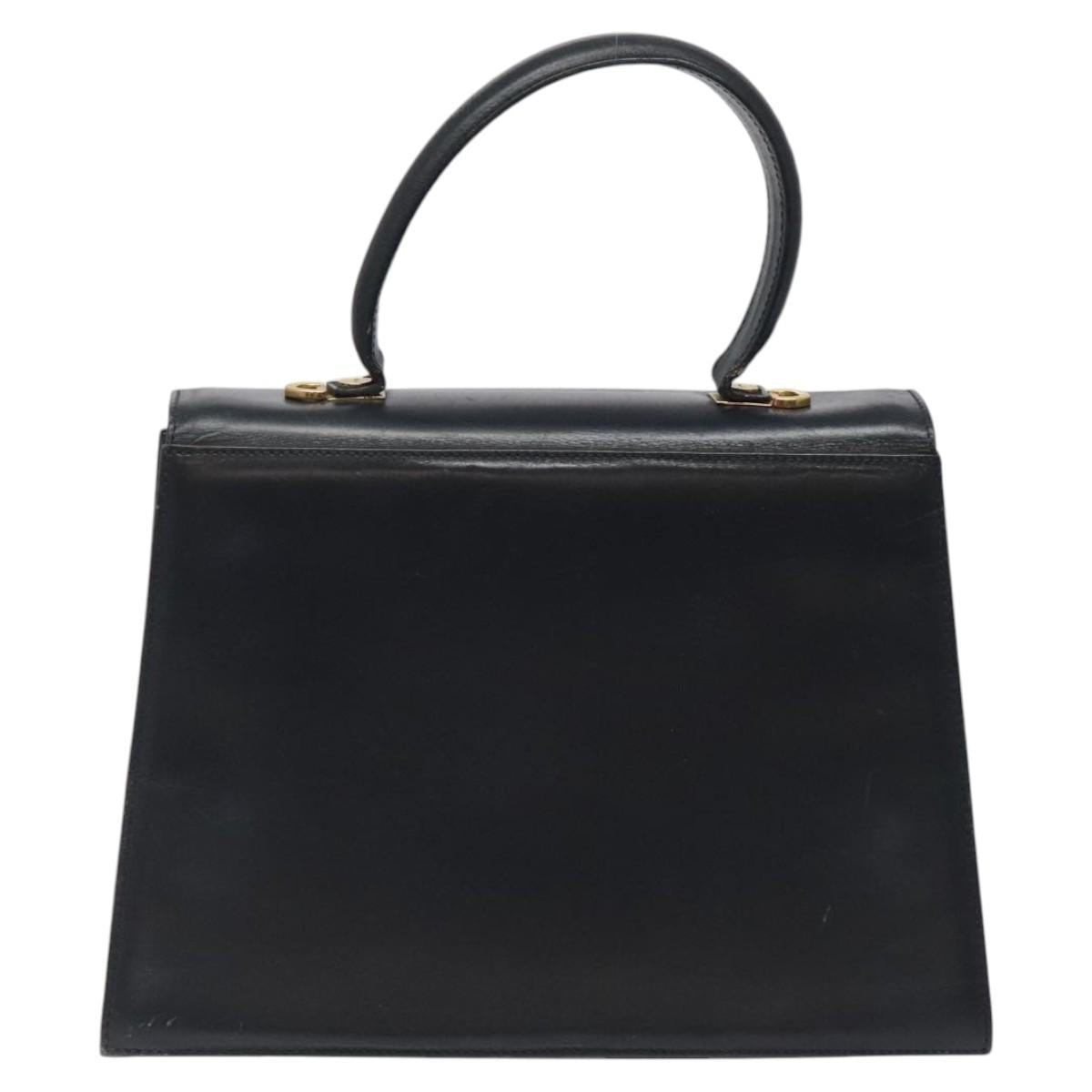 Salvatore Ferragamo Gancini Hand Bag Leather Navy Gold Auth 118152
