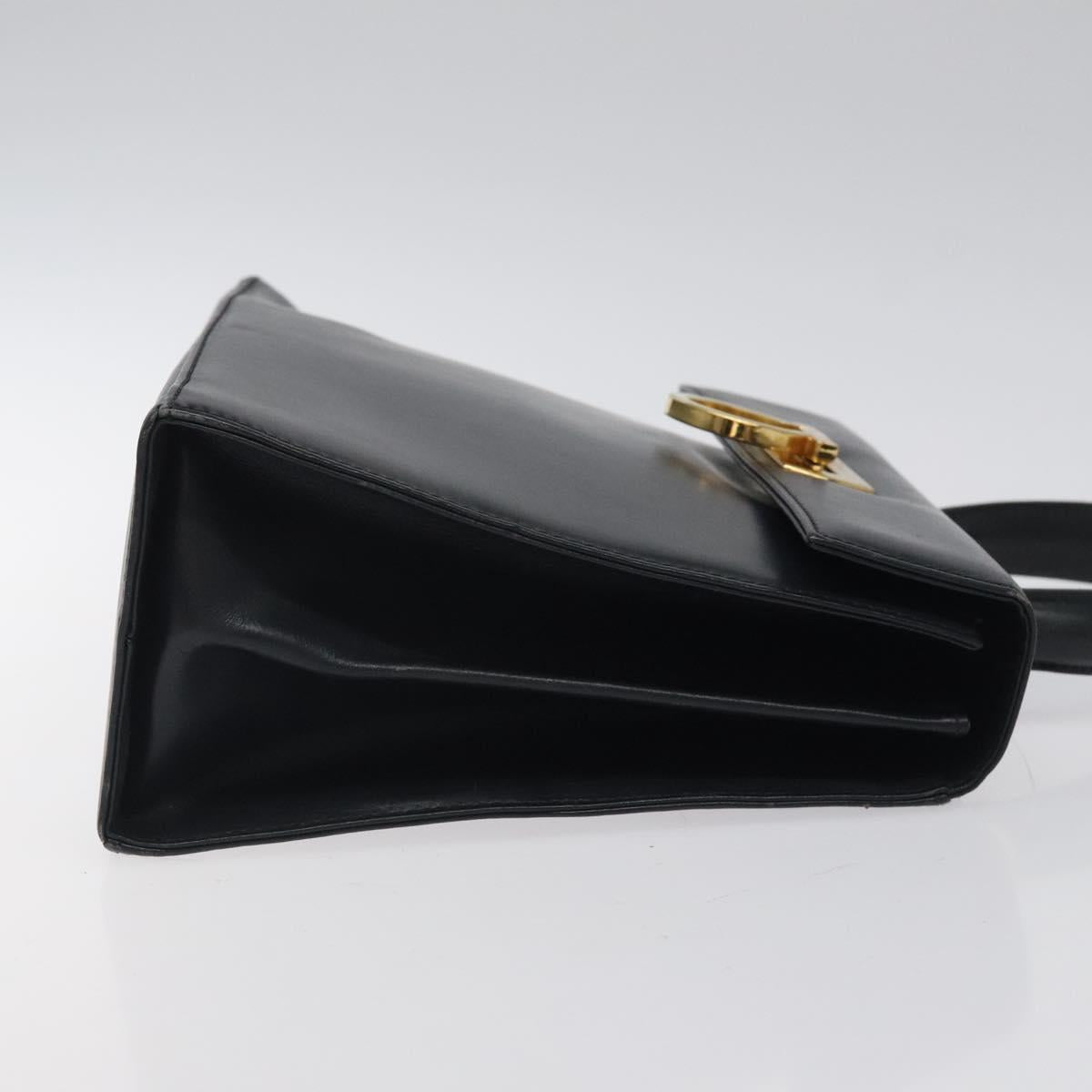 Salvatore Ferragamo Gancini Hand Bag Leather Navy Gold Auth 118152