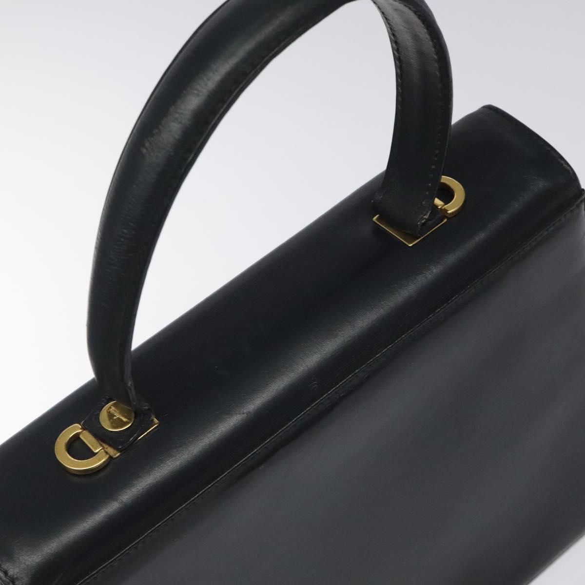 Salvatore Ferragamo Gancini Hand Bag Leather Navy Gold Auth 118152