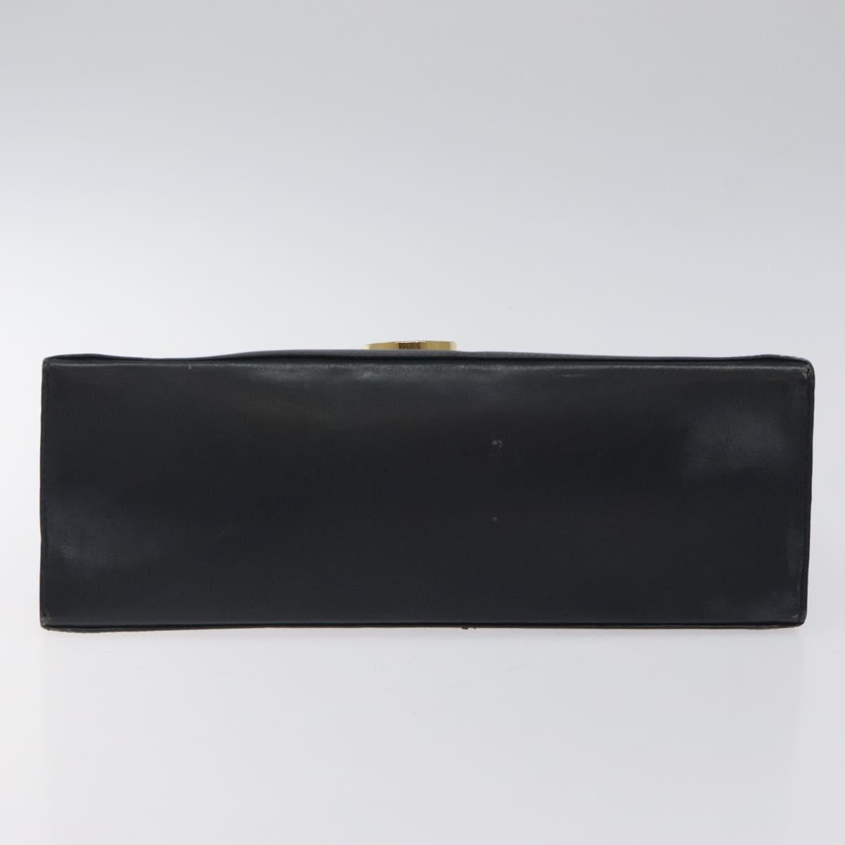 Salvatore Ferragamo Gancini Hand Bag Leather Navy Gold Auth 118152