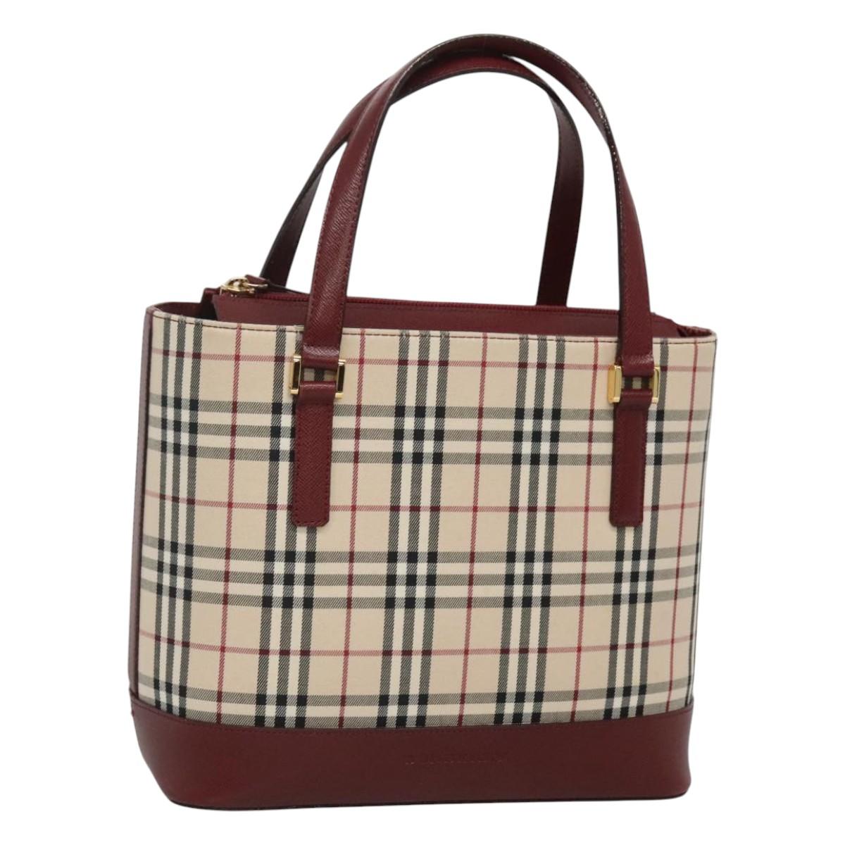 BURBERRY Nova Check Tote Bag Canvas Beige Gold Auth 118162