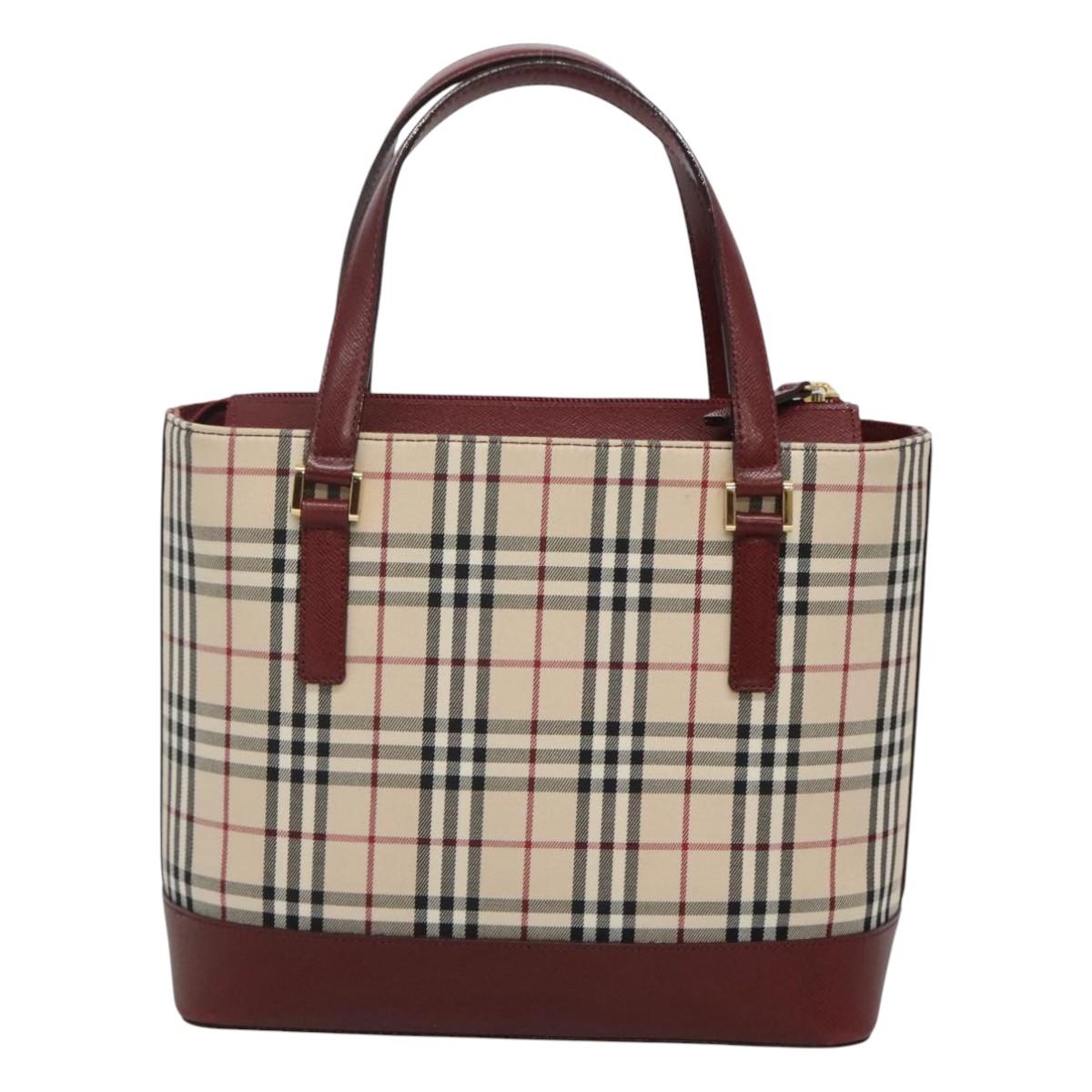 BURBERRY Nova Check Tote Bag Canvas Beige Gold Auth 118162