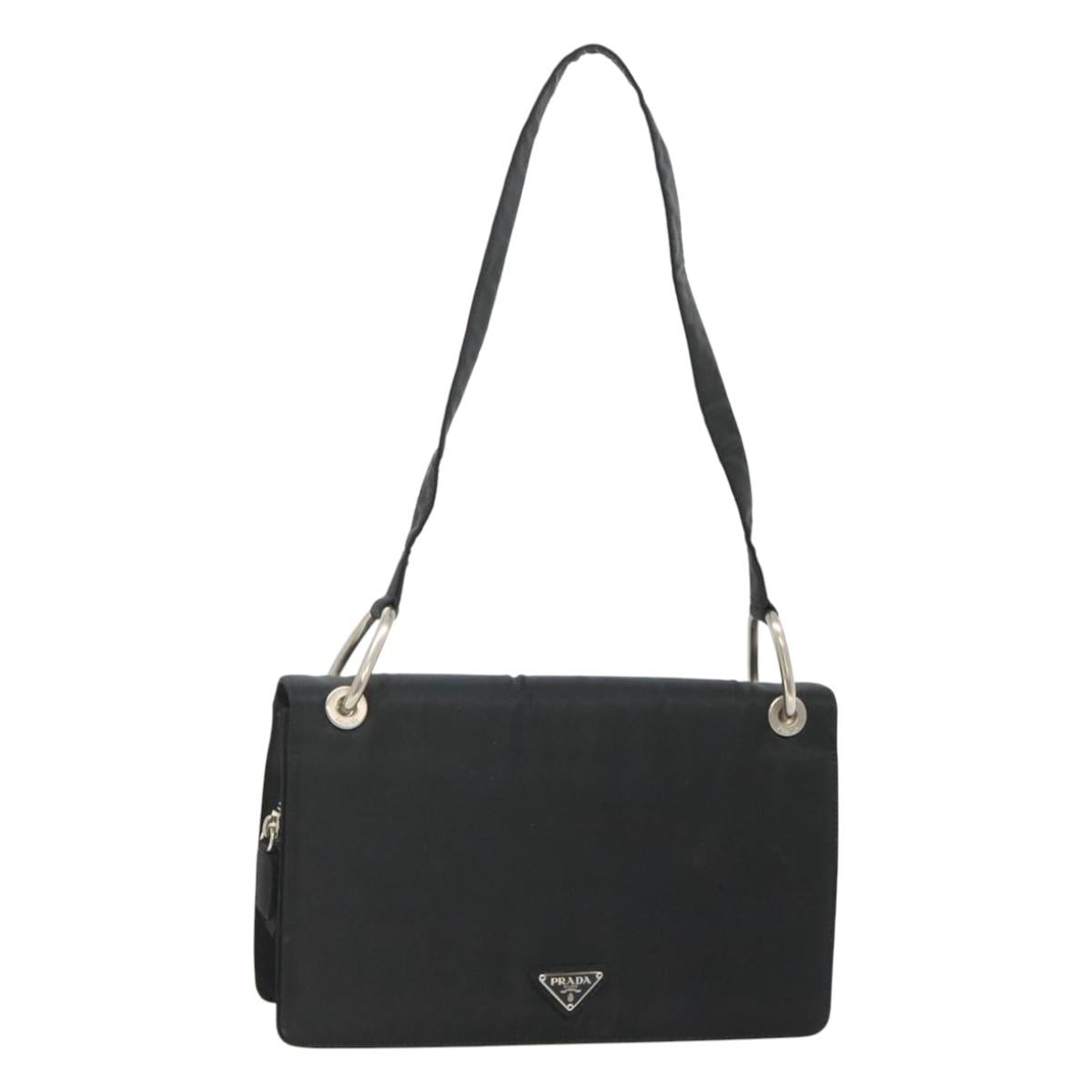 PRADA Shoulder Bag Nylon Black Silver Auth 118177