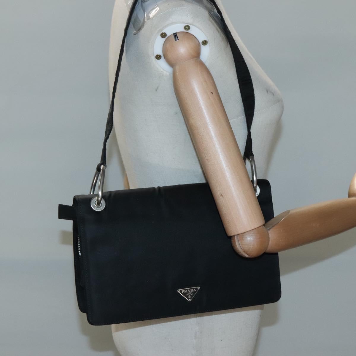 PRADA Shoulder Bag Nylon Black Silver Auth 118177