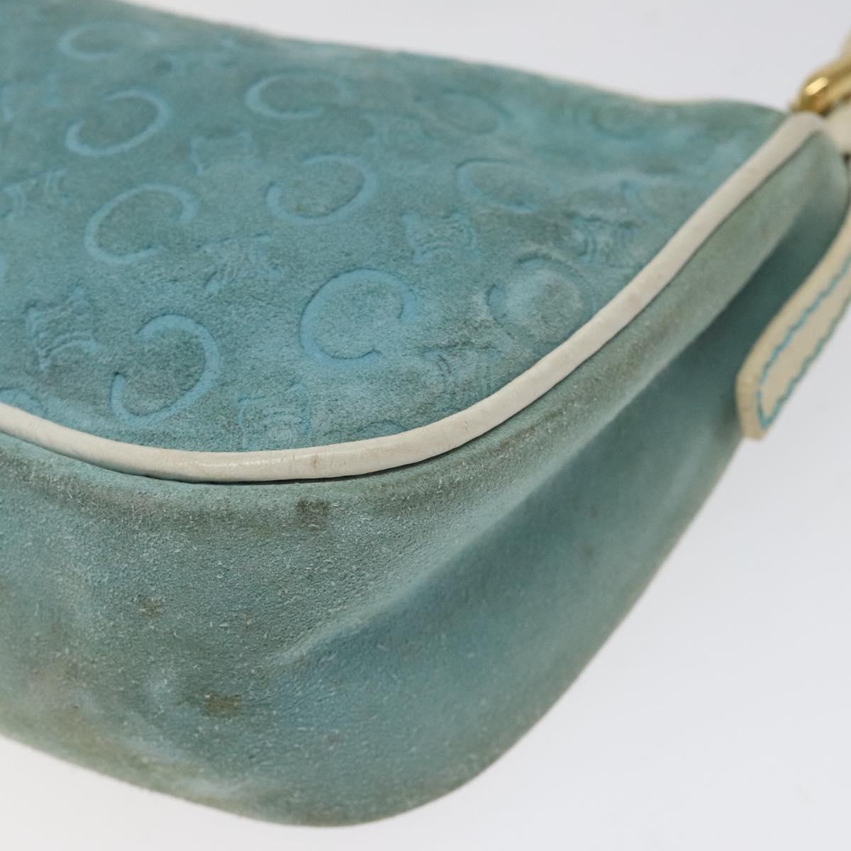 CELINE C Macadam Canvas Accessory Pouch Suede Light Blue Gold Auth 118180