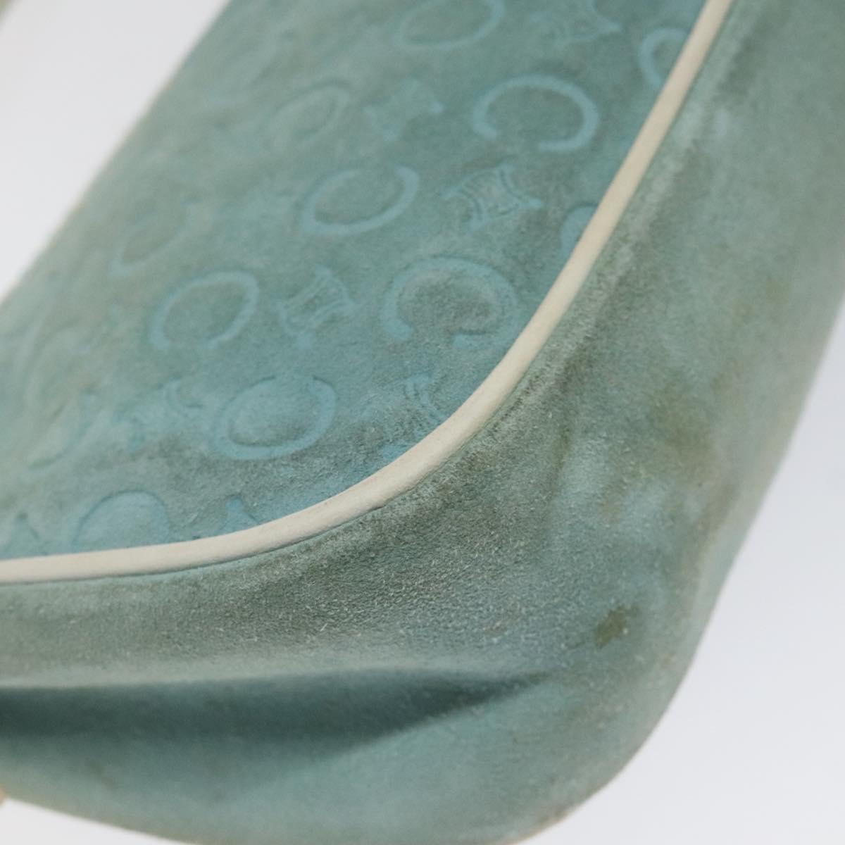 CELINE C Macadam Canvas Accessory Pouch Suede Light Blue Gold Auth 118180