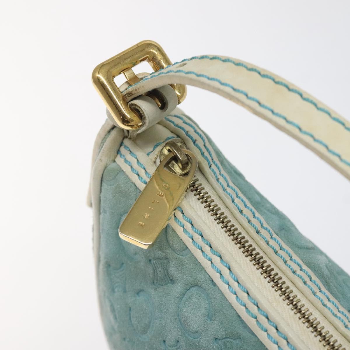 CELINE C Macadam Canvas Accessory Pouch Suede Light Blue Gold Auth 118180