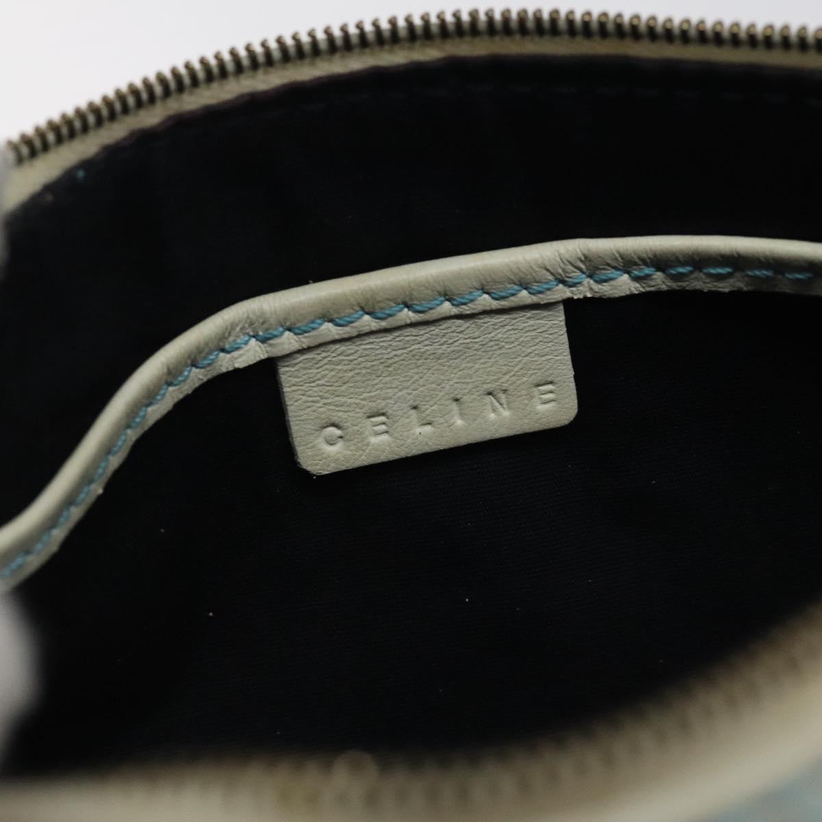 CELINE C Macadam Canvas Accessory Pouch Suede Light Blue Gold Auth 118180